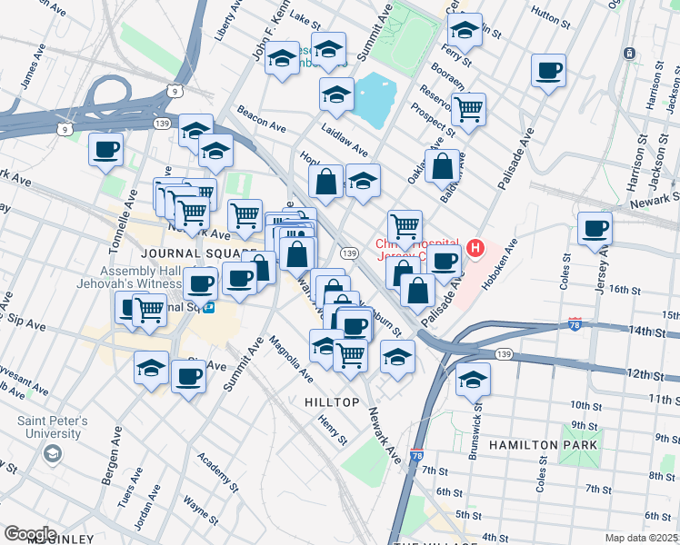 map of restaurants, bars, coffee shops, grocery stores, and more near 393 Hoboken Avenue in Jersey City