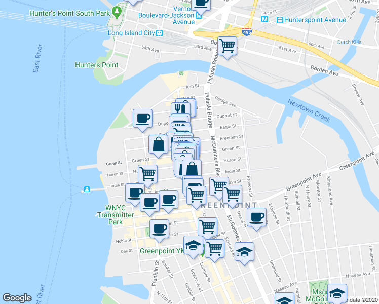 map of restaurants, bars, coffee shops, grocery stores, and more near 1038-1042 Manhattan Avenue in Brooklyn