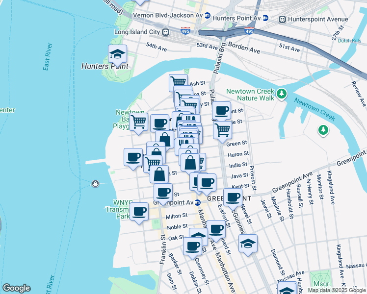 map of restaurants, bars, coffee shops, grocery stores, and more near 141 Green Street in Brooklyn