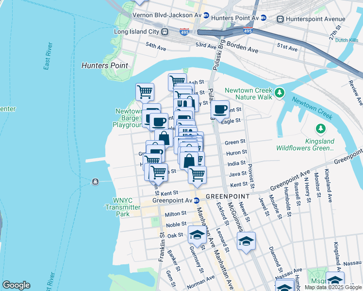 map of restaurants, bars, coffee shops, grocery stores, and more near 141 Green Street in Brooklyn