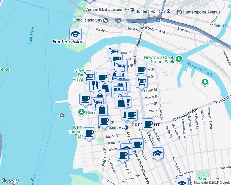 map of restaurants, bars, coffee shops, grocery stores, and more near 141 Green Street in Brooklyn