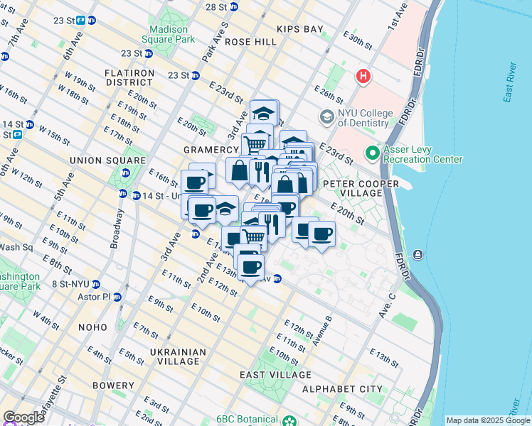 map of restaurants, bars, coffee shops, grocery stores, and more near in New York
