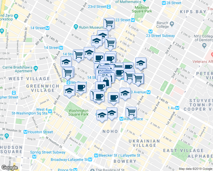 map of restaurants, bars, coffee shops, grocery stores, and more near 1620 East 12th Street in New York