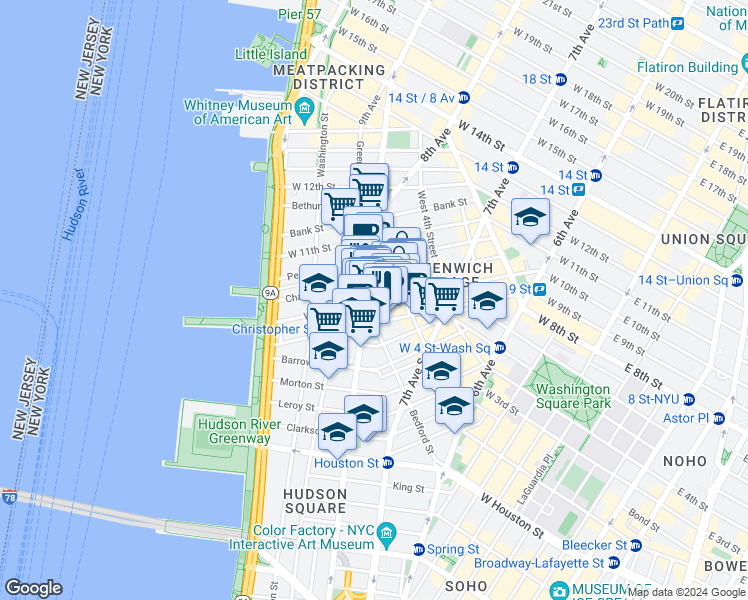 map of restaurants, bars, coffee shops, grocery stores, and more near in New York