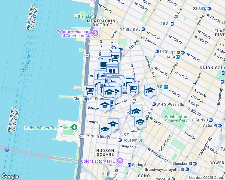 map of restaurants, bars, coffee shops, grocery stores, and more near in New York