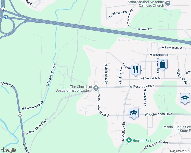 map of restaurants, bars, coffee shops, grocery stores, and more near 3900 North Marybelle Avenue in Peoria