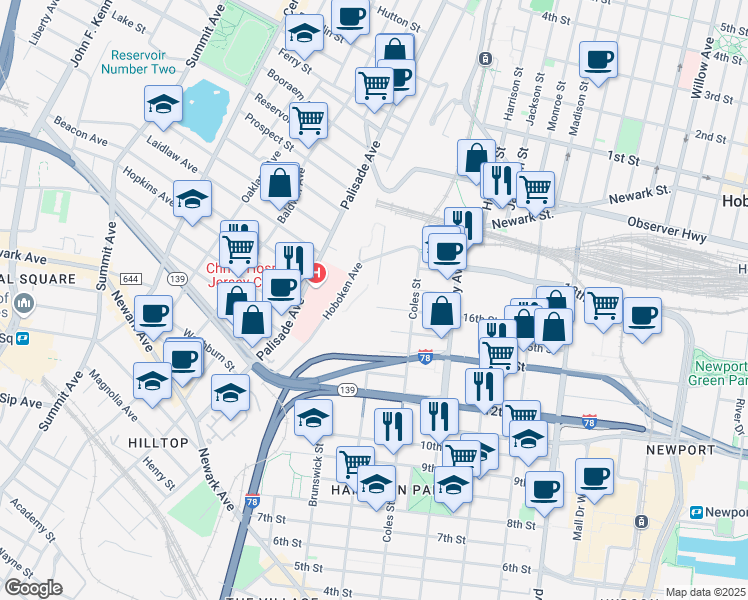 map of restaurants, bars, coffee shops, grocery stores, and more near 657 Monmouth Street in Jersey City