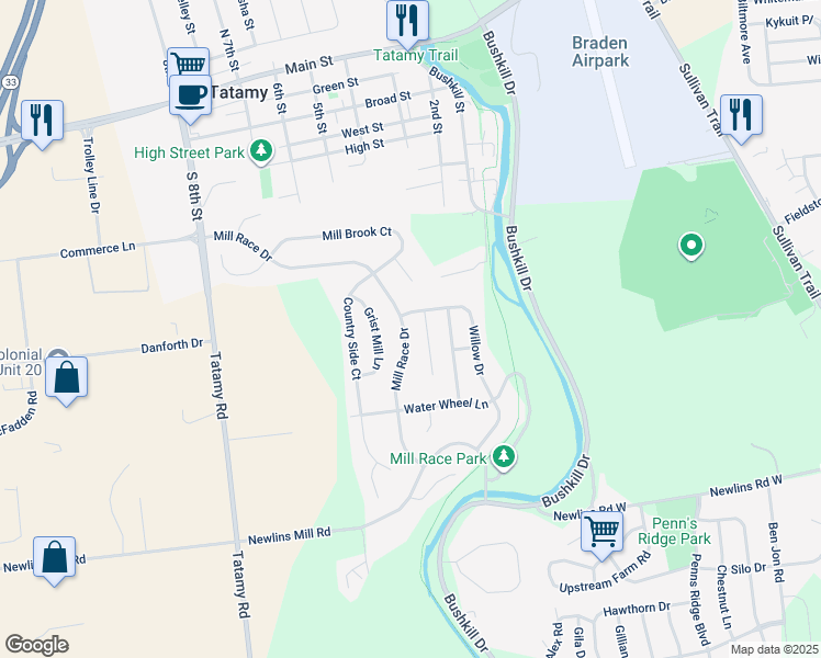 map of restaurants, bars, coffee shops, grocery stores, and more near 119 Mill Race Drive in Easton