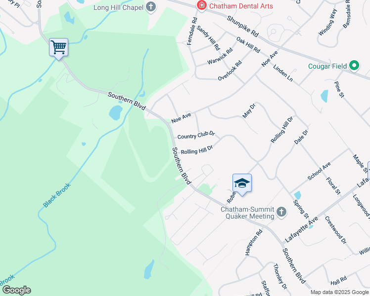 map of restaurants, bars, coffee shops, grocery stores, and more near 4 Rolling Hill Drive in Chatham Township