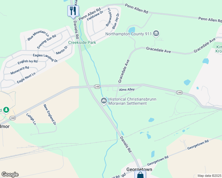 map of restaurants, bars, coffee shops, grocery stores, and more near 2859 Bath Pike in Nazareth