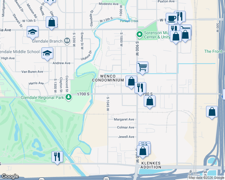 map of restaurants, bars, coffee shops, grocery stores, and more near 1034 West 1700 South in Salt Lake City