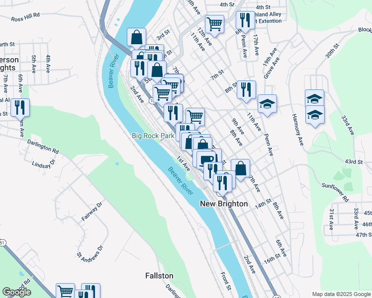 map of restaurants, bars, coffee shops, grocery stores, and more near 906 3rd Avenue in New Brighton