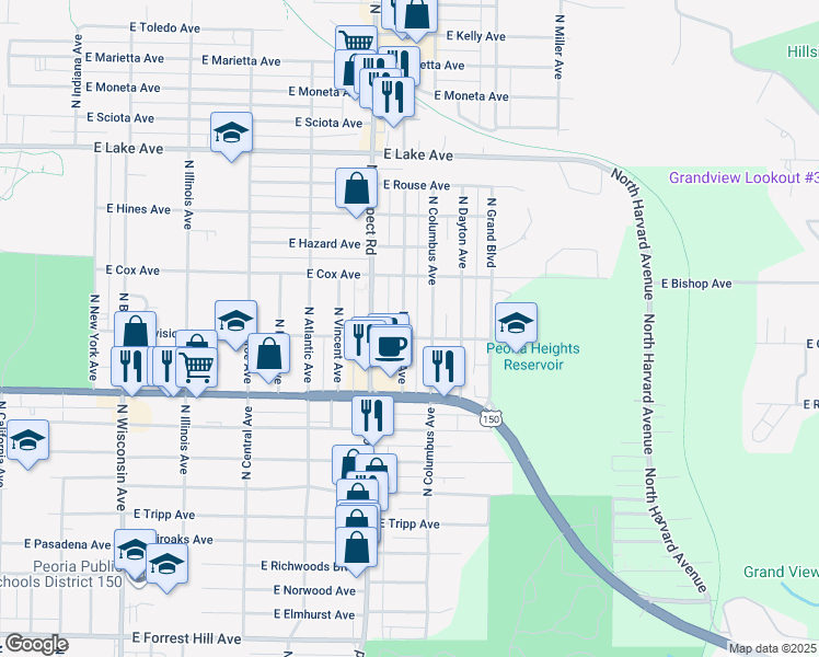 map of restaurants, bars, coffee shops, grocery stores, and more near 3820 North Ashton Avenue in Peoria