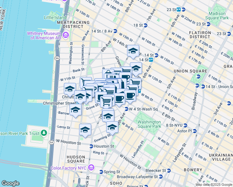 map of restaurants, bars, coffee shops, grocery stores, and more near in New York