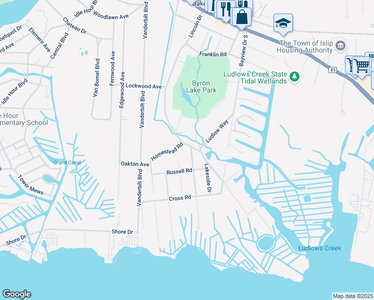 map of restaurants, bars, coffee shops, grocery stores, and more near 192 Lincoln Drive in Oakdale