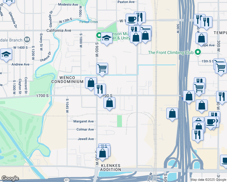 map of restaurants, bars, coffee shops, grocery stores, and more near 840 1700 South in Salt Lake City