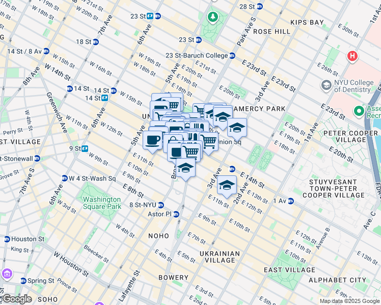map of restaurants, bars, coffee shops, grocery stores, and more near 853 Broadway in New York