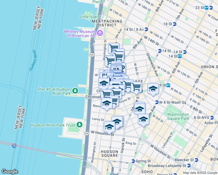 map of restaurants, bars, coffee shops, grocery stores, and more near in New York