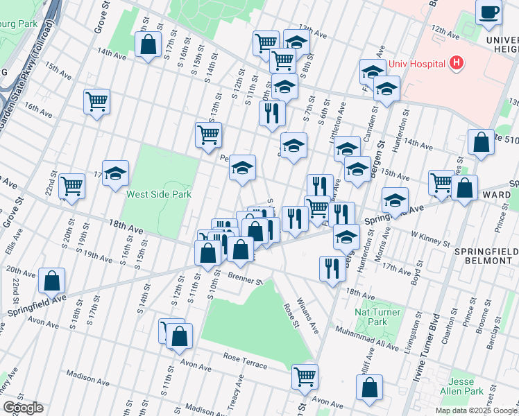 map of restaurants, bars, coffee shops, grocery stores, and more near 51 Holland Street in Newark
