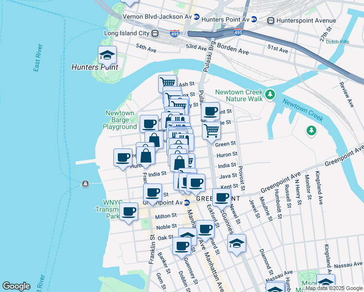 map of restaurants, bars, coffee shops, grocery stores, and more near 1038-1042 Manhattan Avenue in Brooklyn