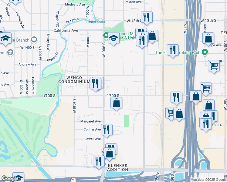 map of restaurants, bars, coffee shops, grocery stores, and more near 840 1700 South in Salt Lake City