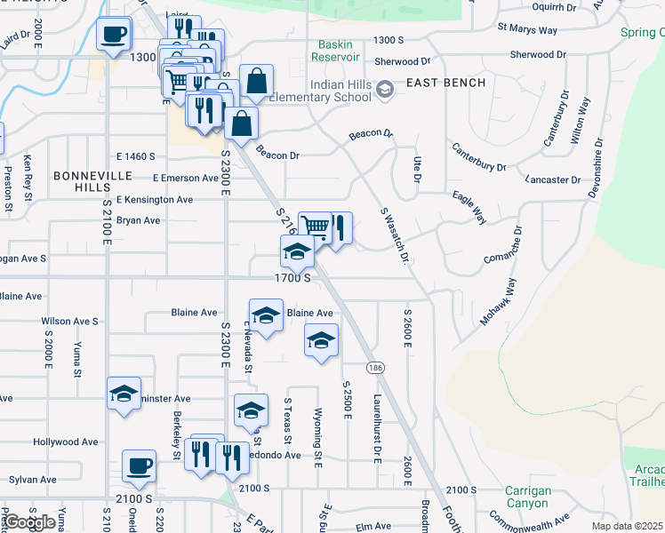 map of restaurants, bars, coffee shops, grocery stores, and more near in Salt Lake City