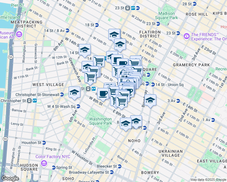 map of restaurants, bars, coffee shops, grocery stores, and more near in New York