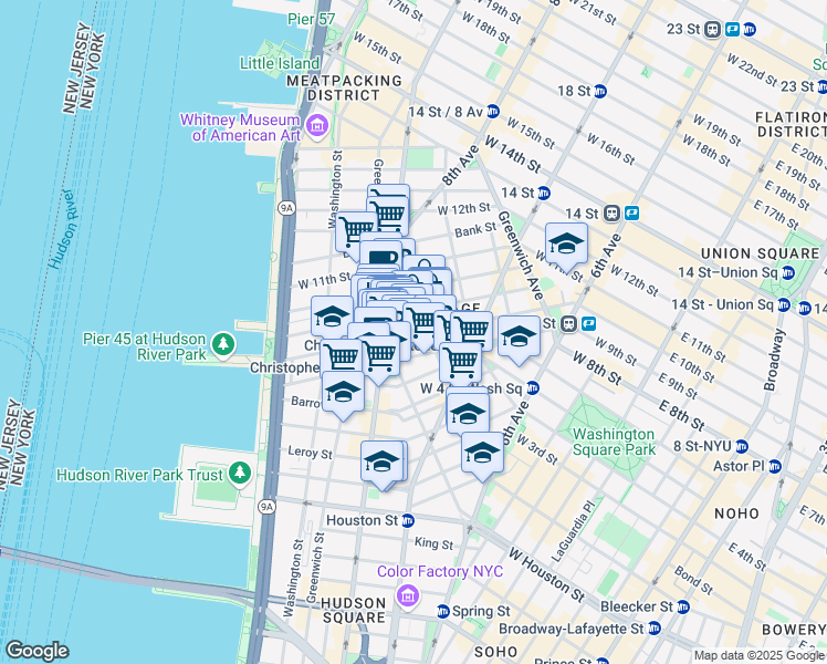 map of restaurants, bars, coffee shops, grocery stores, and more near in New York