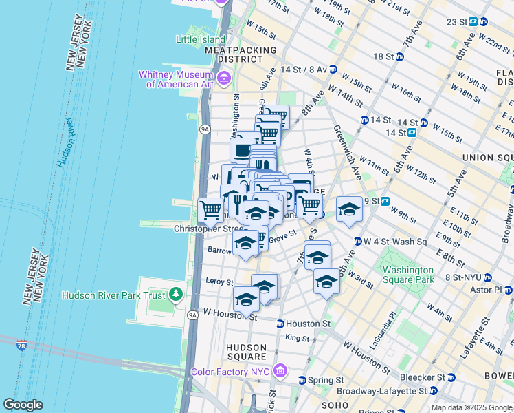 map of restaurants, bars, coffee shops, grocery stores, and more near in New York