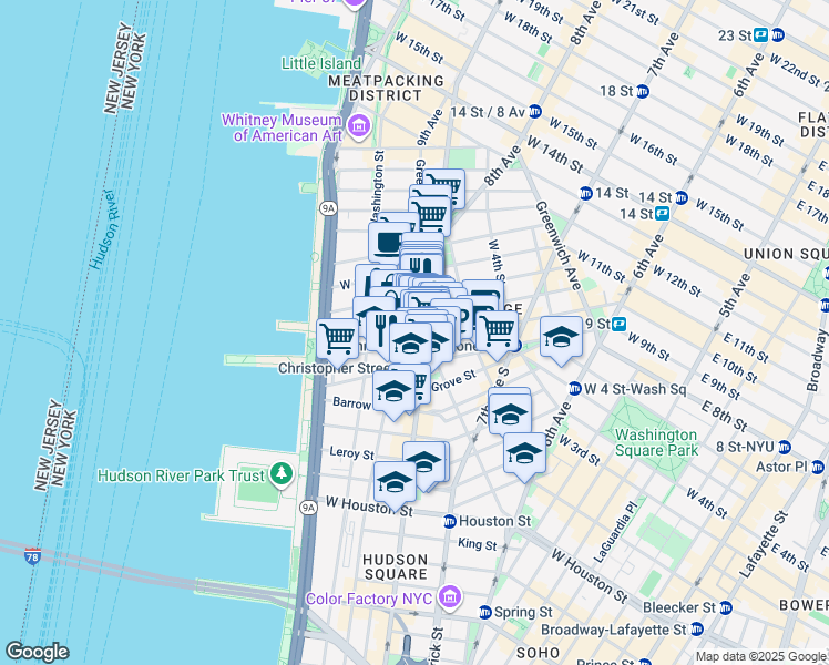 map of restaurants, bars, coffee shops, grocery stores, and more near in New York