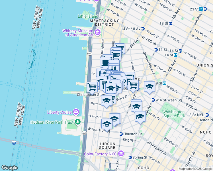 map of restaurants, bars, coffee shops, grocery stores, and more near in New York