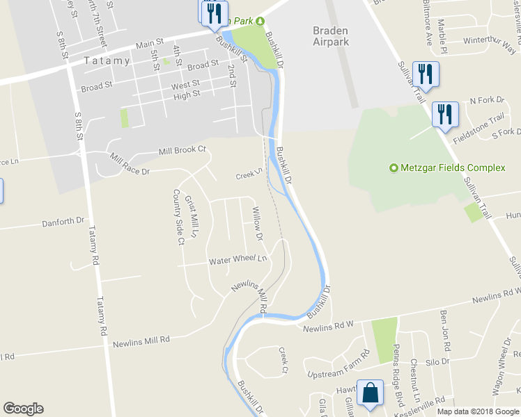 map of restaurants, bars, coffee shops, grocery stores, and more near 143 Willow Drive in Easton