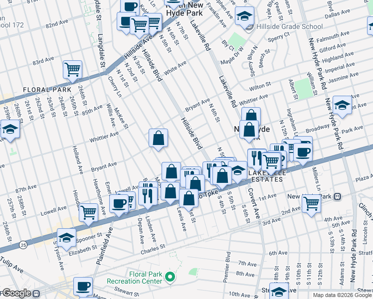map of restaurants, bars, coffee shops, grocery stores, and more near 505 North 3rd Street in New Hyde Park