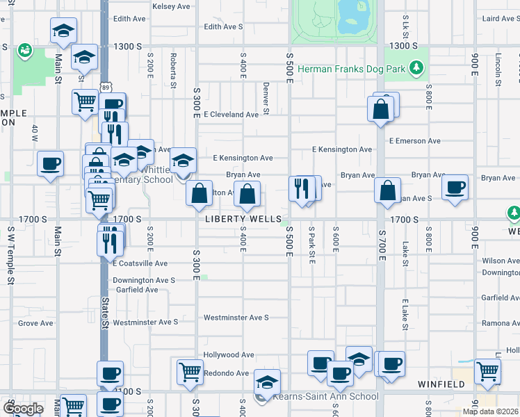map of restaurants, bars, coffee shops, grocery stores, and more near in Salt Lake City