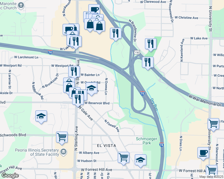 map of restaurants, bars, coffee shops, grocery stores, and more near 3809 N Street Michael Avenue in Peoria