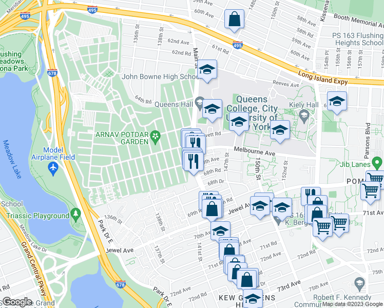 map of restaurants, bars, coffee shops, grocery stores, and more near in Queens