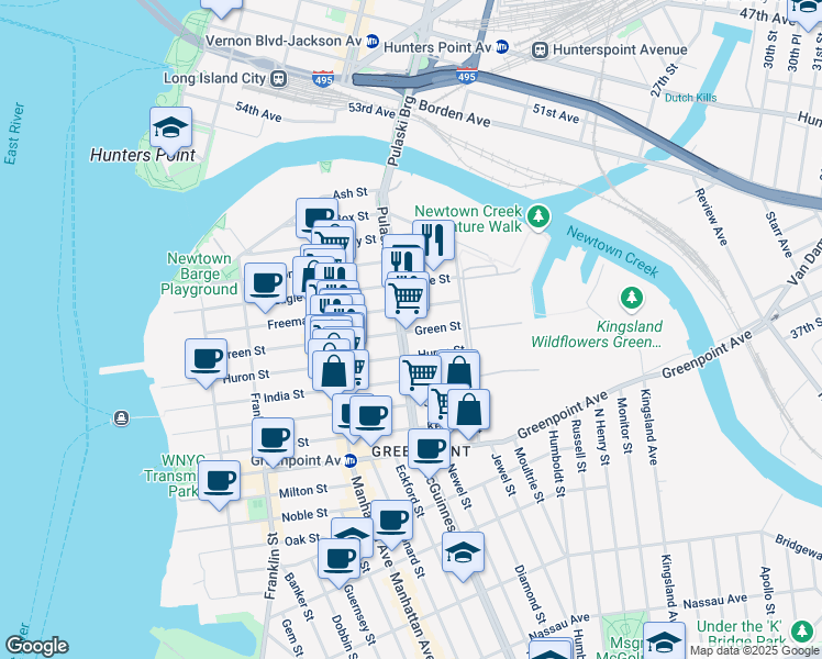 map of restaurants, bars, coffee shops, grocery stores, and more near 234 Green Street in Brooklyn