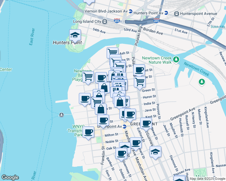 map of restaurants, bars, coffee shops, grocery stores, and more near 141 Green Street in Brooklyn