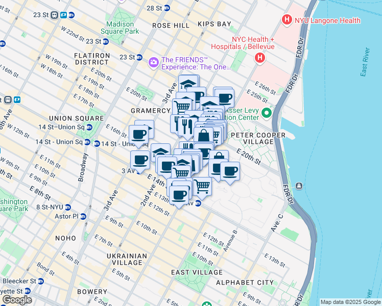 map of restaurants, bars, coffee shops, grocery stores, and more near in New York