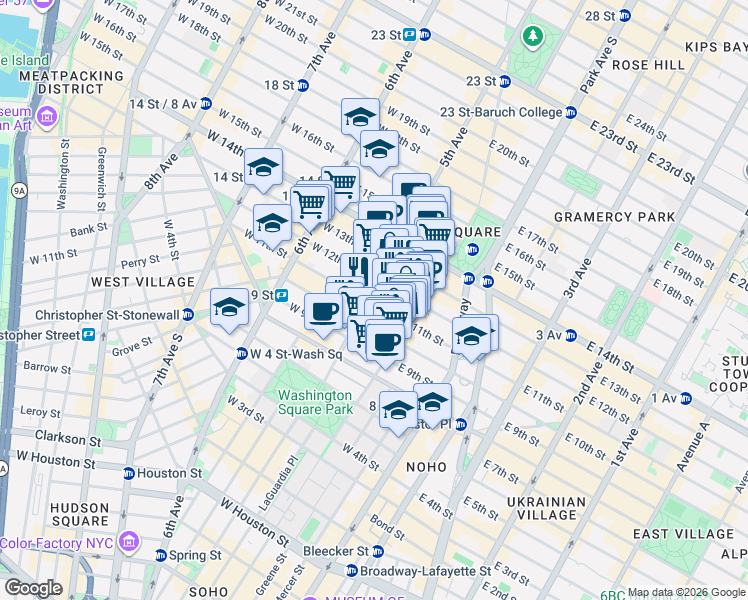 map of restaurants, bars, coffee shops, grocery stores, and more near in New York