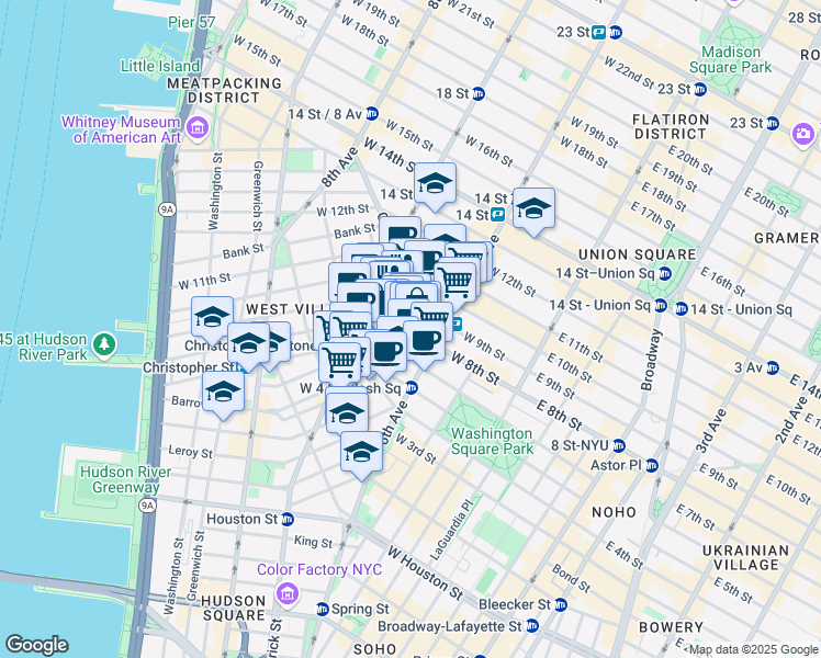 map of restaurants, bars, coffee shops, grocery stores, and more near in New York