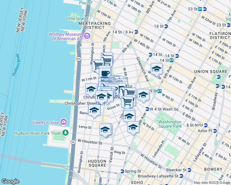 map of restaurants, bars, coffee shops, grocery stores, and more near in New York