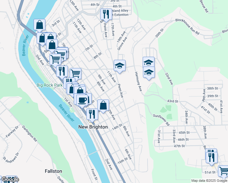 map of restaurants, bars, coffee shops, grocery stores, and more near 908 School Street in New Brighton