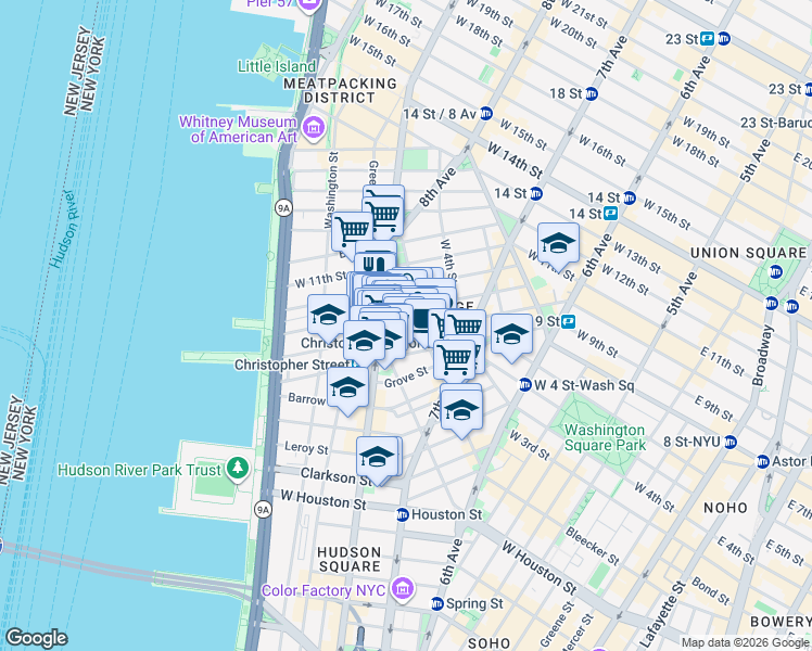 map of restaurants, bars, coffee shops, grocery stores, and more near in New York