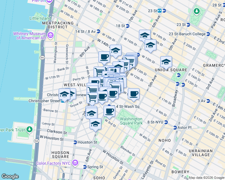 map of restaurants, bars, coffee shops, grocery stores, and more near in New York
