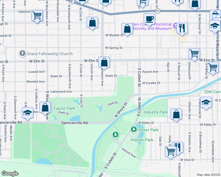 map of restaurants, bars, coffee shops, grocery stores, and more near 1212 Lakewood Avenue in Lima