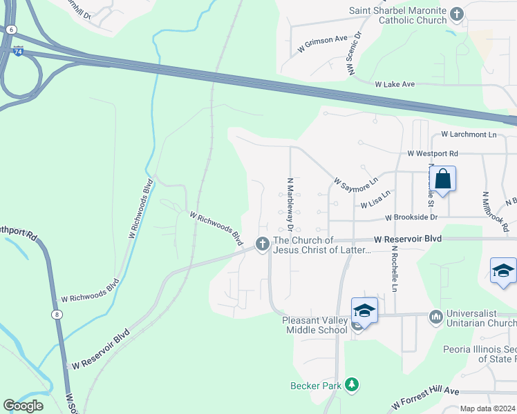 map of restaurants, bars, coffee shops, grocery stores, and more near 3900 North Marybelle Avenue in Peoria