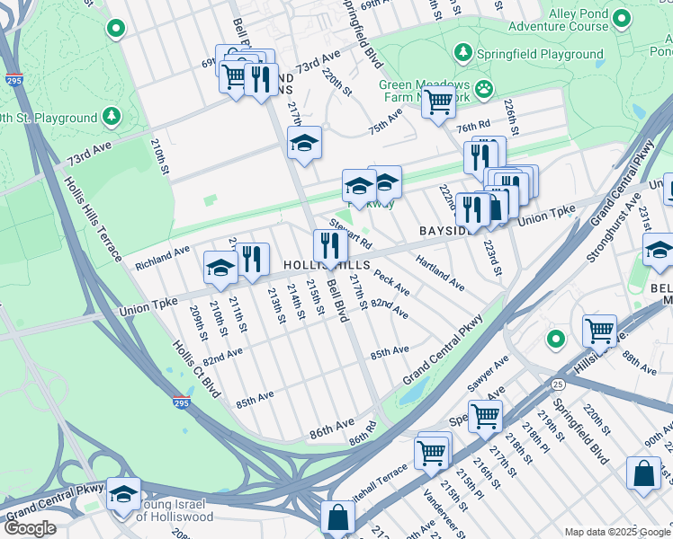 map of restaurants, bars, coffee shops, grocery stores, and more near in Queens