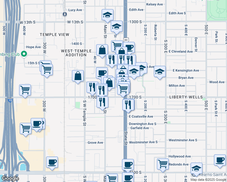 map of restaurants, bars, coffee shops, grocery stores, and more near 1660 South Major Street in Salt Lake City