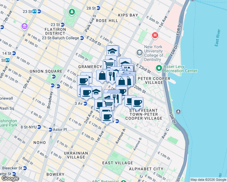 map of restaurants, bars, coffee shops, grocery stores, and more near in New York